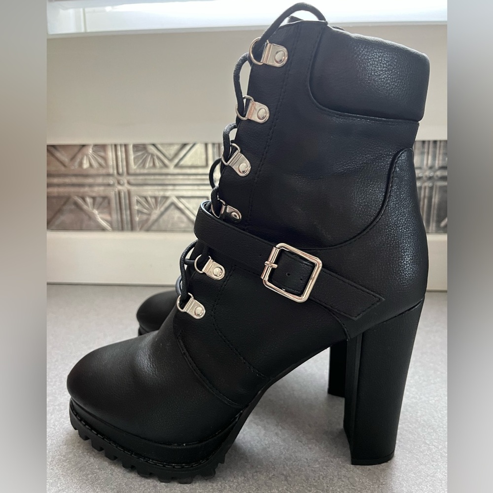 Sky High Combat Boot Heels with Buckle Detail